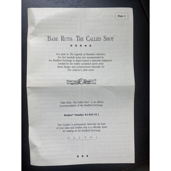 DELPHI BABE RUTH THE CALLED SHOT LARGE 8" PLATE BRADFORD EXCHANGE - Picture 4 of 7